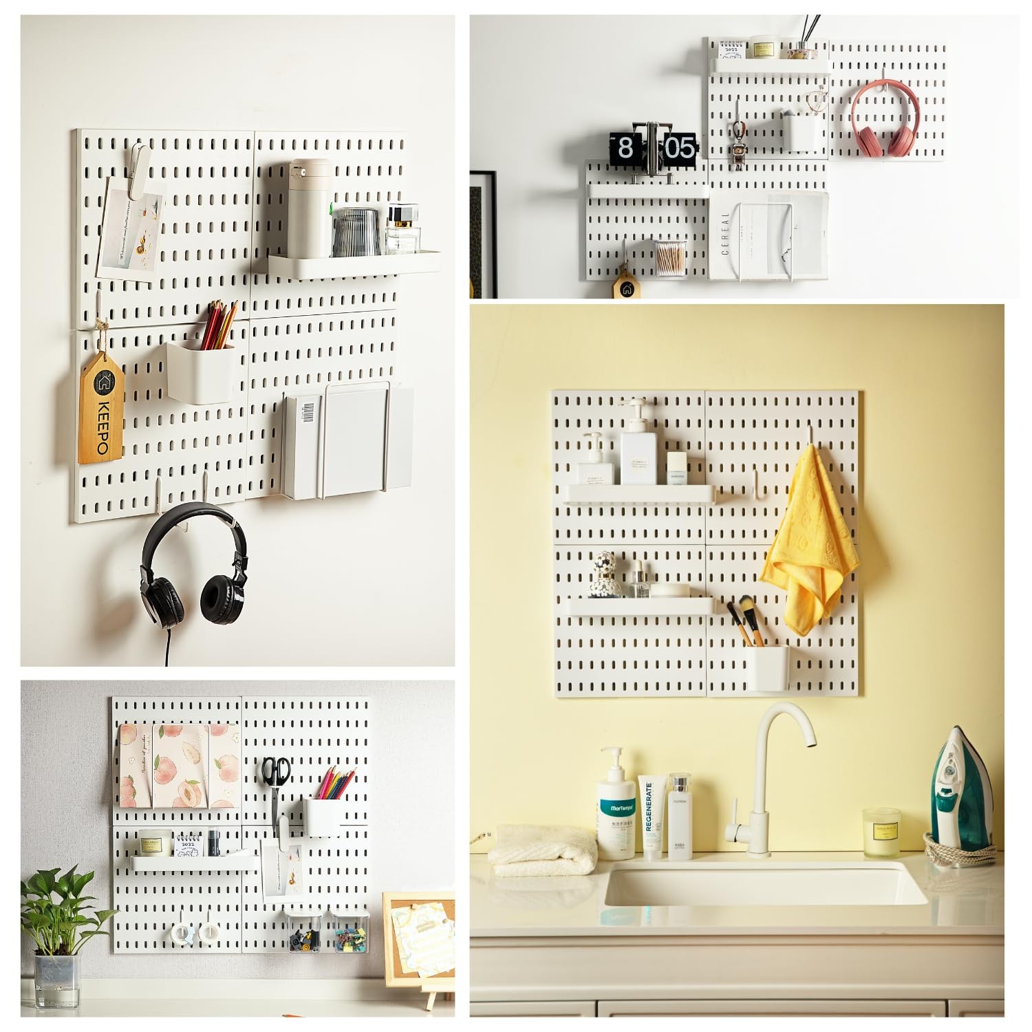 Keepo Pegboard Combination Kit, 4 Pegboards and 14 Accessories Modular Hanging f