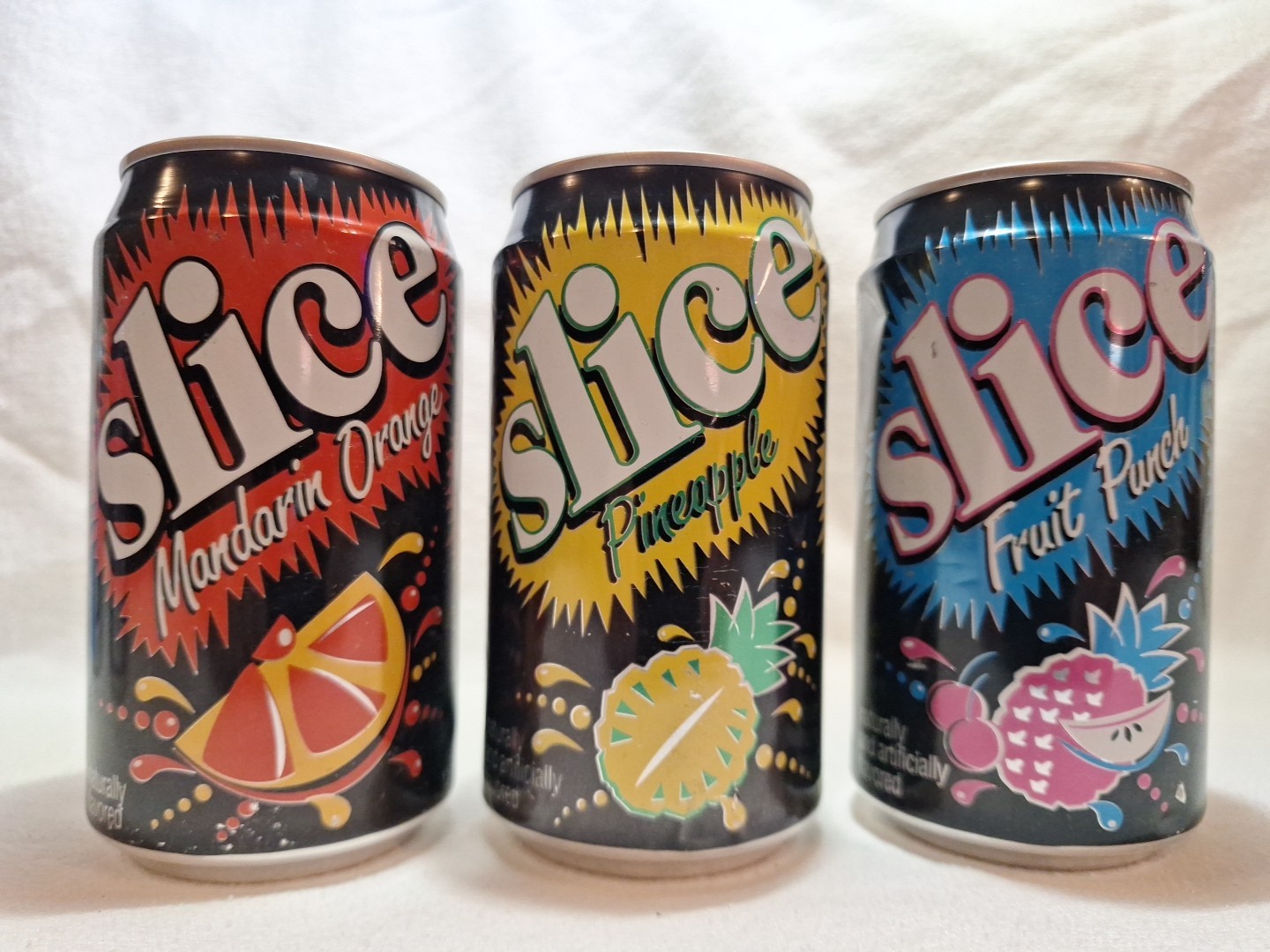 SLICE set Of 3 Empty cans. MANDARIN ORANGE/FRUIT PUNCH/PINEAPPLE Extremely rare.