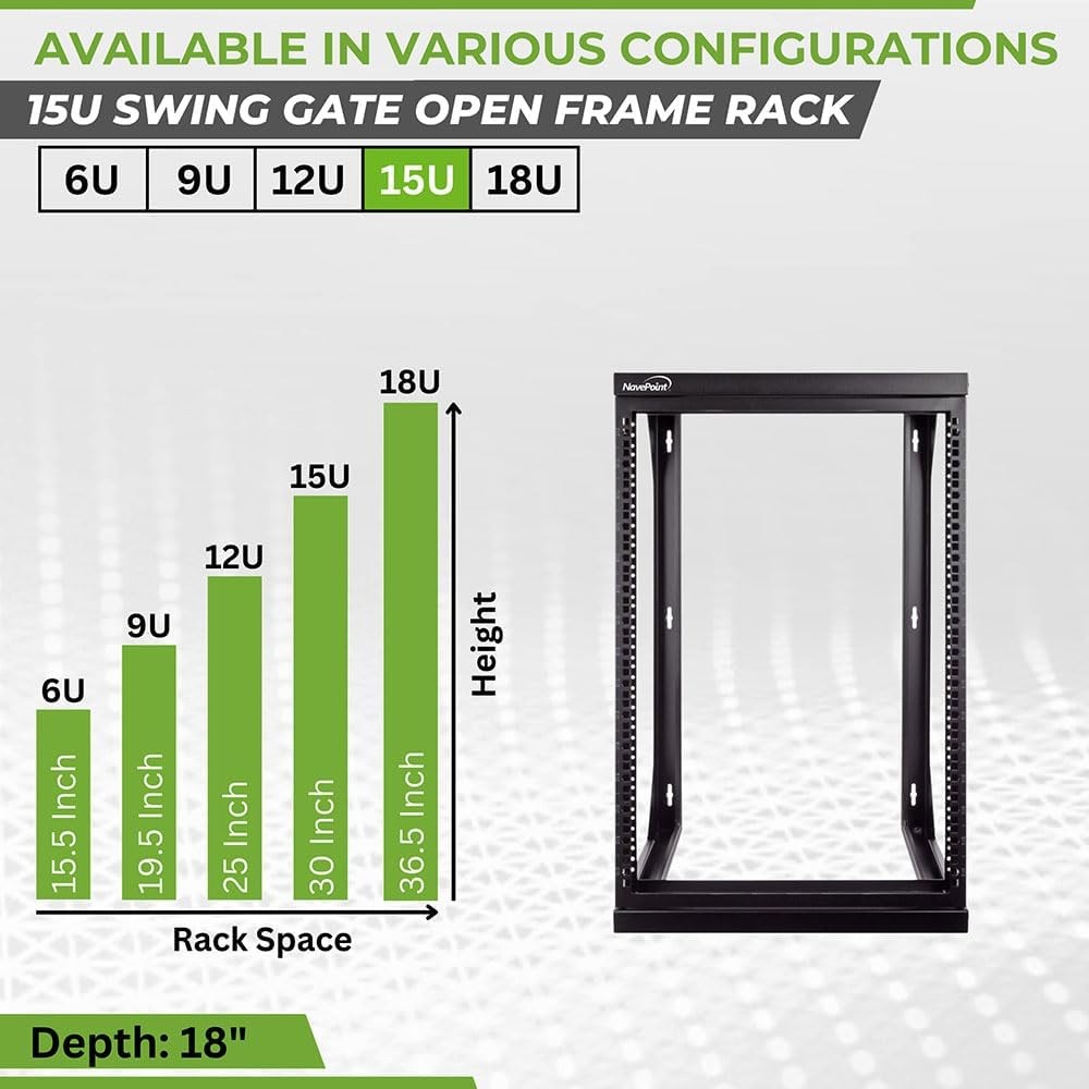 15U Open Frame Server Rack for 19" IT Network Equipment & A/V Devices Free