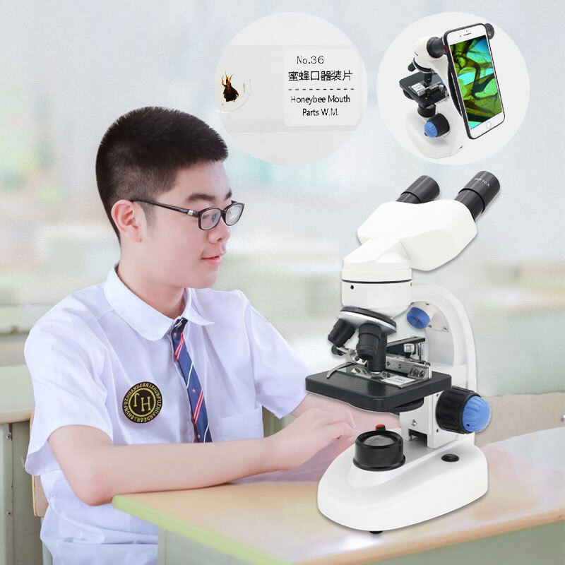 LED Binocular Microscope 2000X Lab Biological Microscope with Smartphone Clip