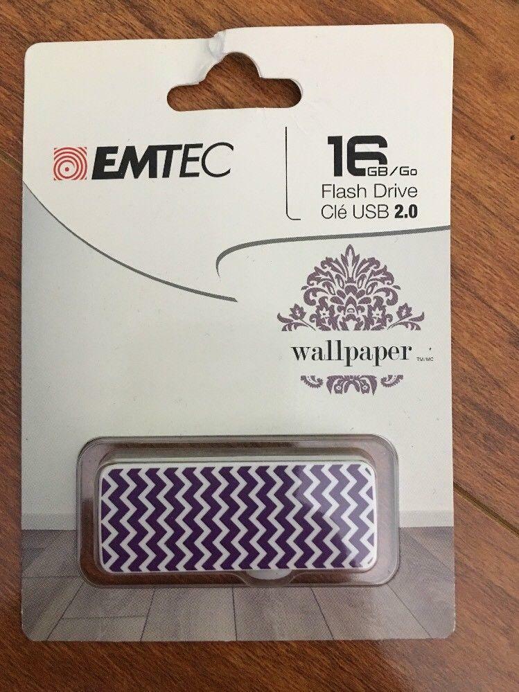 Emtec Flash Drive Wallpaper 16 GB Storage White Purple Zigzag USB 2.0 FREE SHIPP