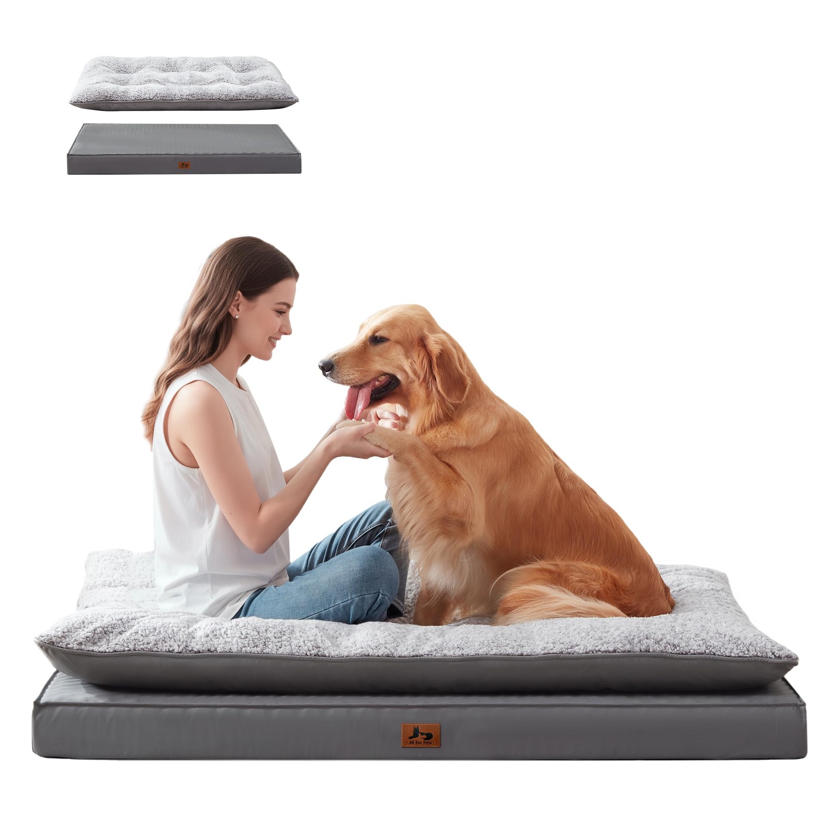 Warmrest 2-Pack XL Waterproof Dog Bed Large Size Dogs, Plush Cushion & Orthopedi