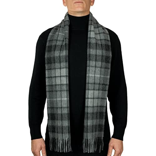 100% Lambswool Tartan Plaid Scarf Grey Buchanan