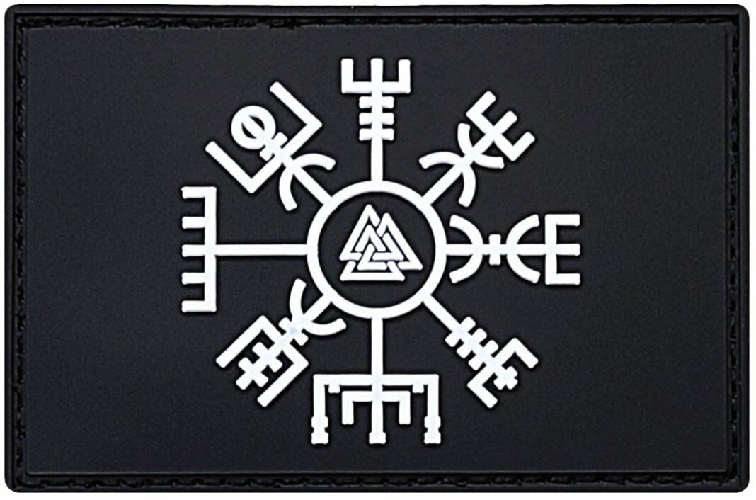 VEGVISIR RUNE VALKNUT VIKING COMPASS PVC RUBBER PATCH - 2PC HOOK 3"X2"