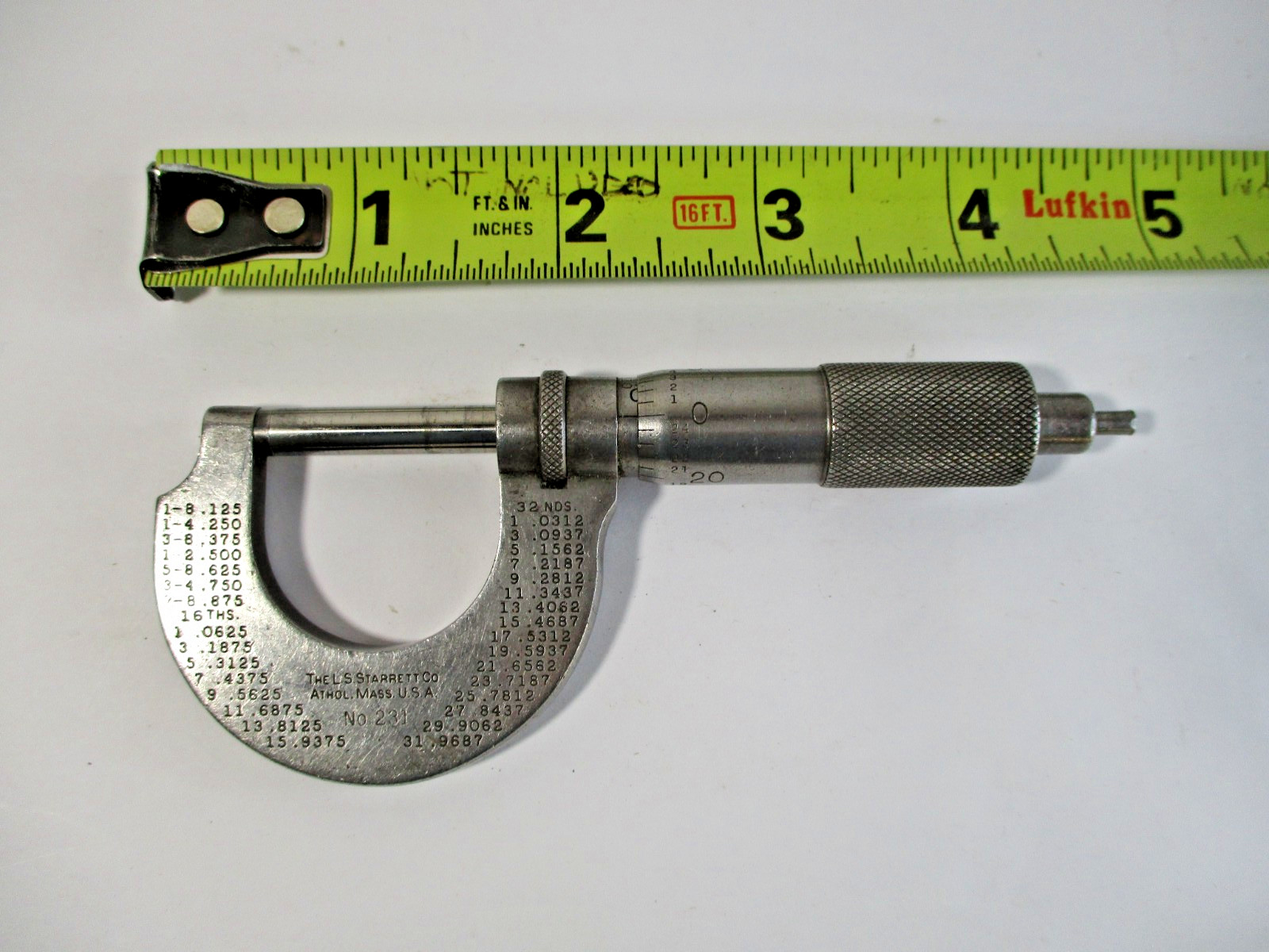 STARRETT # 231 Micrometer 0" - 1" x .0001" In Calibration Ratchet Broken in VGC