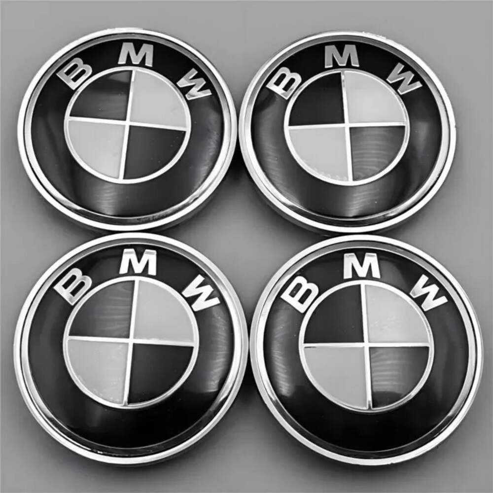 Car Black White BMW Logo Front Hood Emblem 82mm Rear Badge 74mm Wheel Hub Cap 60