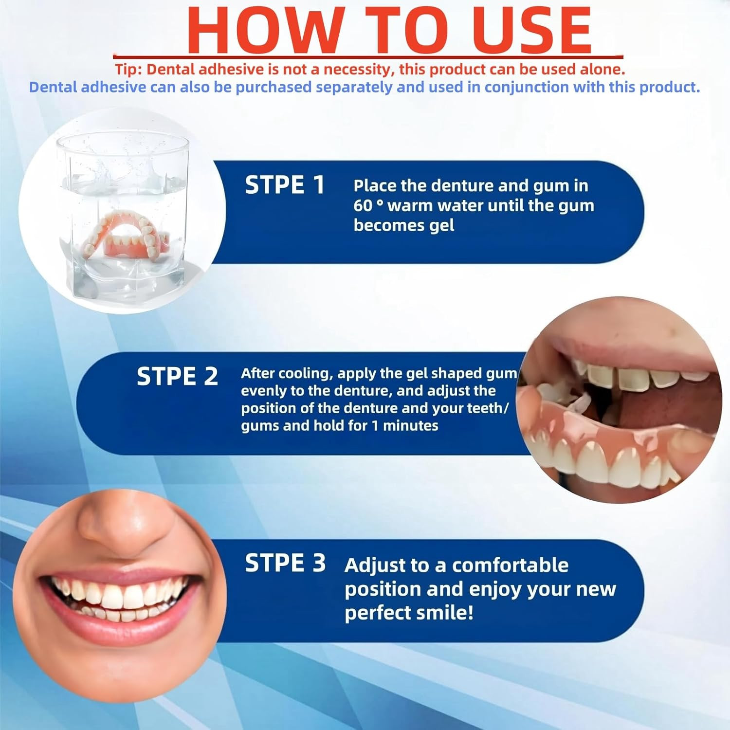 Soft Silicone Denture Liners – Comfortable Fit Denture Set with Upper & Lower Li
