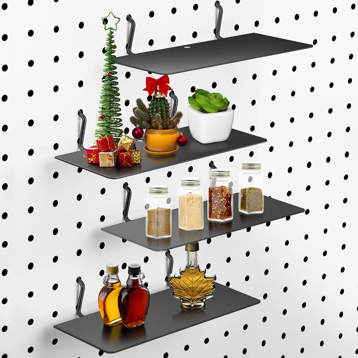 Funrous 4 Pack Pegboard Shelves Wall Organizer Peg Board Shelf Brackets Steel Tr