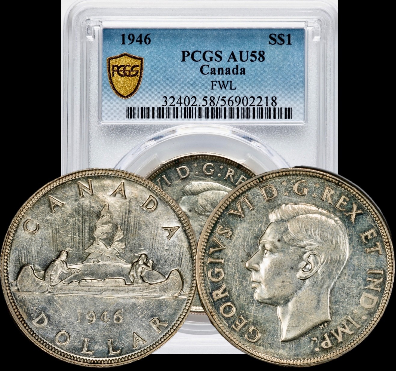 Key Date 1946 Canada George VI Full Water Line Silver Dollar Coin PCGS AU58 FWL