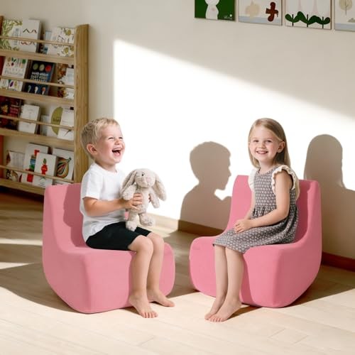 Kids Couch Comfy Toddler Chair and Couch with Removable Washable L-Shape-Pink 1