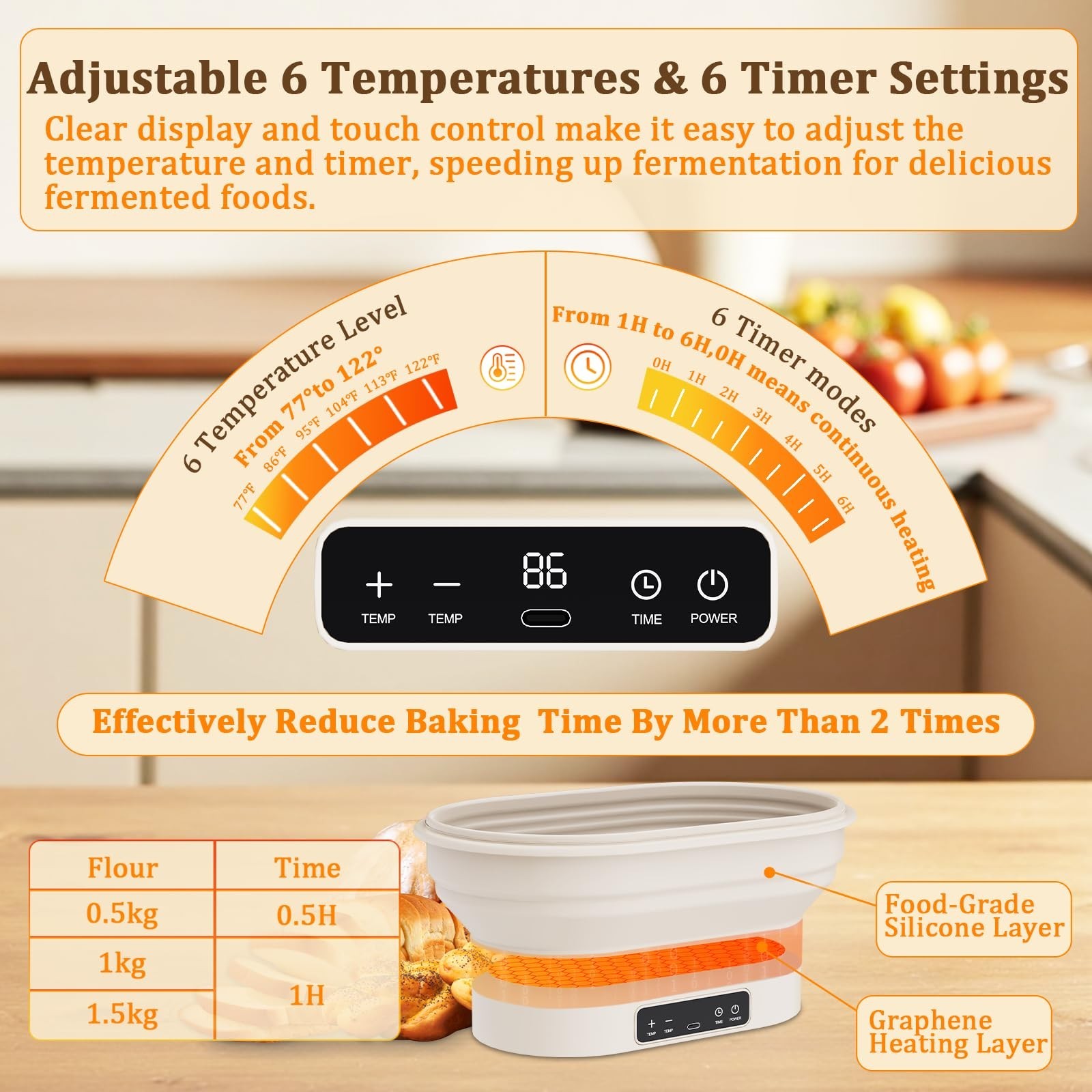PChero Heating Sourdough Bread Proofing Basket with 6 Temp & Timer, 11" Oval ...
