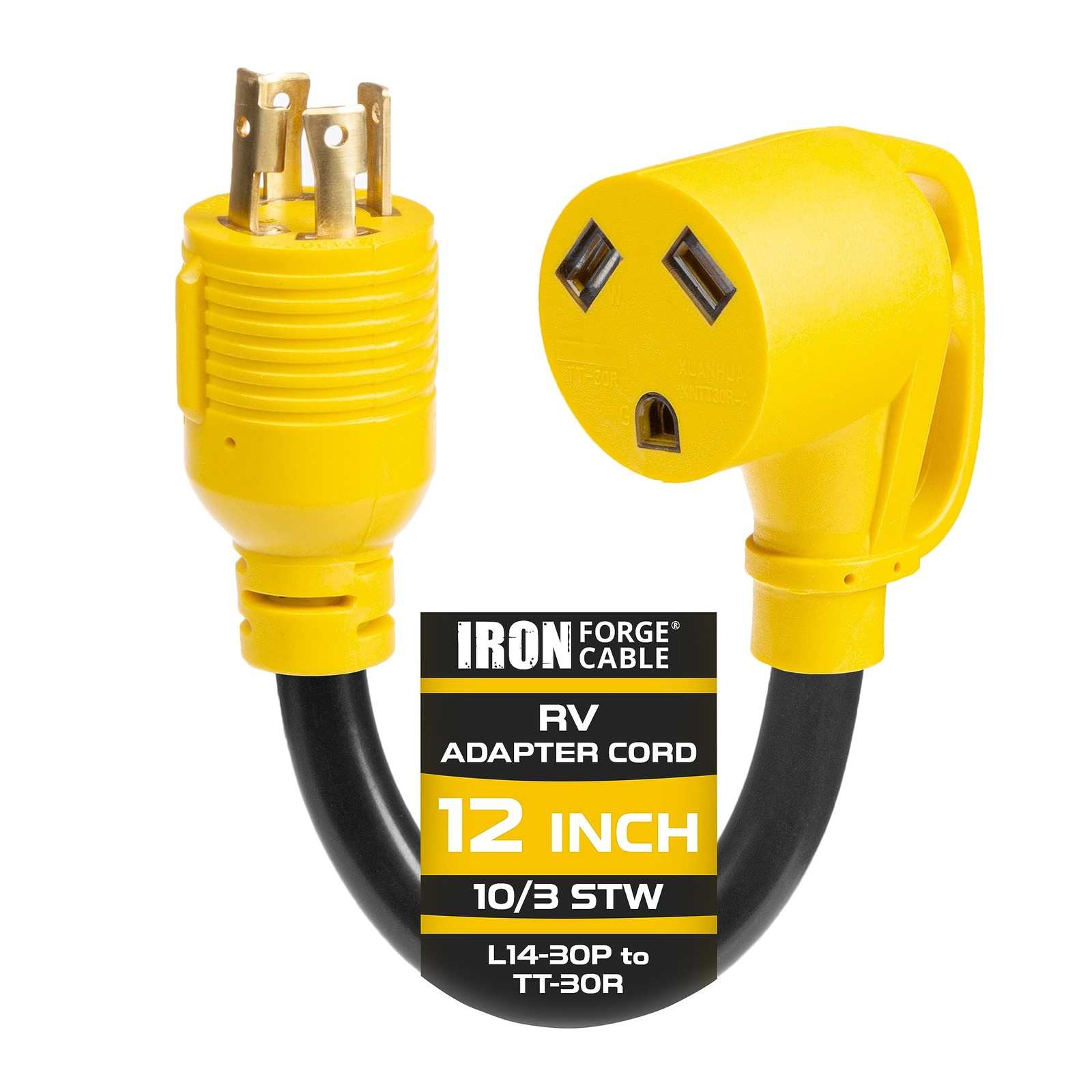 Iron Forge Cable 30 Amp Male to 30 Amp Female RV Electrical Adapter Cord-12 inch