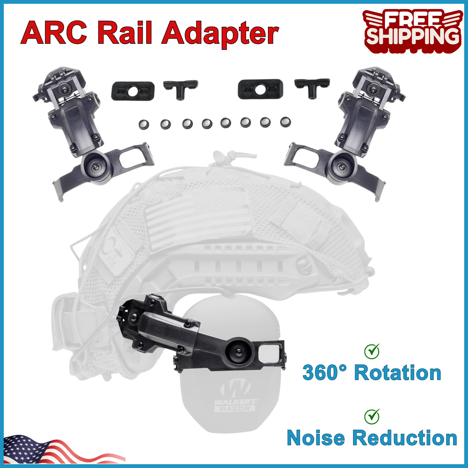 Tigrett Outdoors ARC Rail Adapter For Walker's Razor Thin Black Tactical Headset