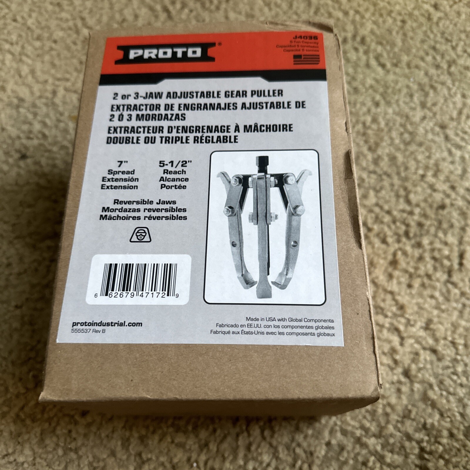 PROTO Jaw Puller: 7” Jaw Spread, 5-1/2”  Jaw Reach, Reversible Jaws.