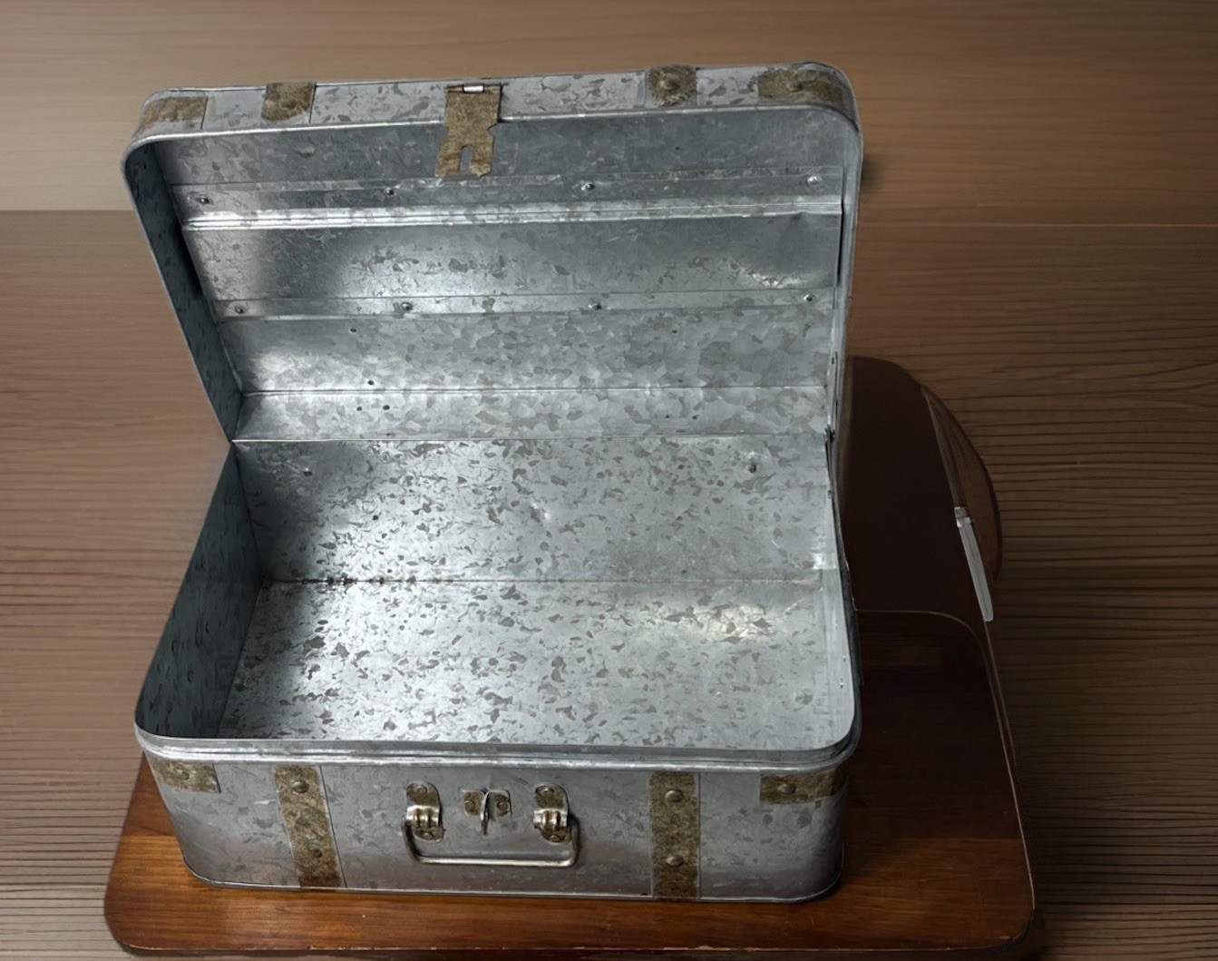 Galvanized 2pc Nesting Trunk Suitcase Lot Lockable Farm House Cottage Decor