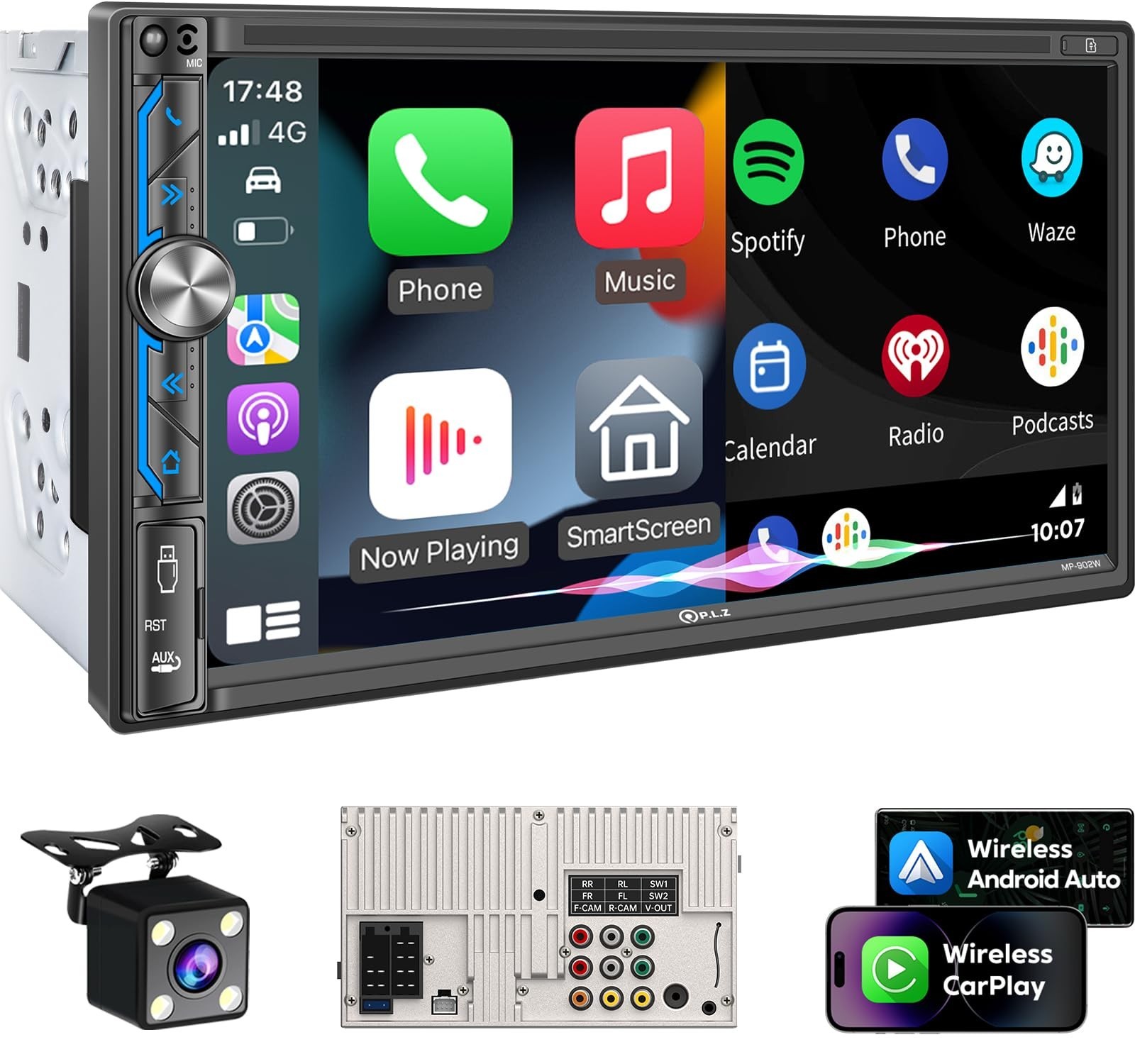 PLZ 7" Wireless Double Din Car Stereo Apple Carplay Radio Screen for Car Audi...