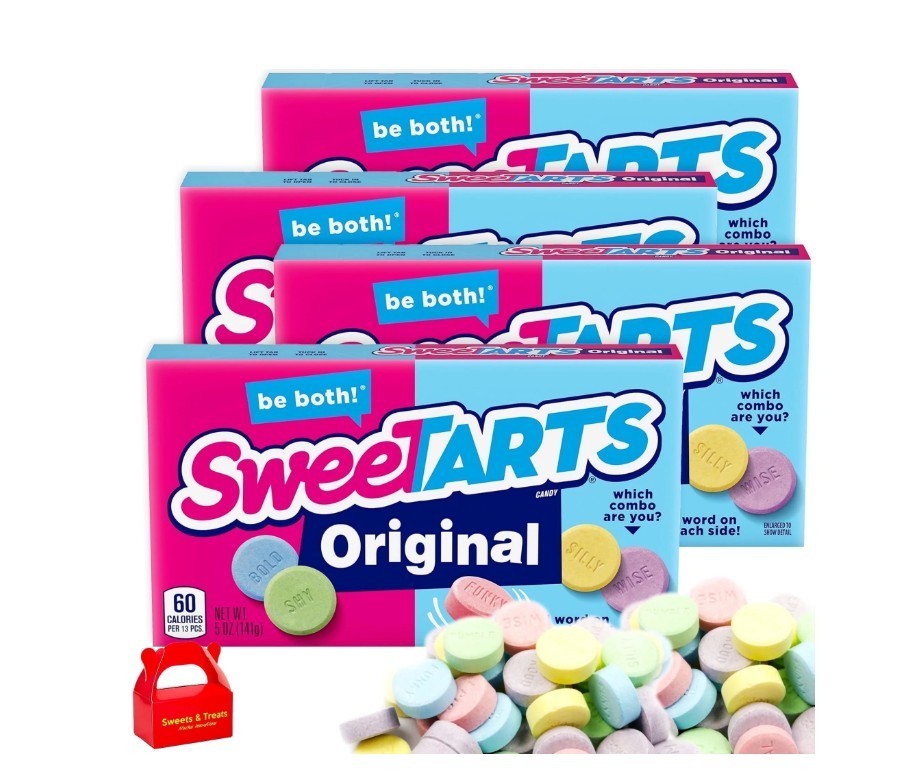 Pack of 4 SweeTARTS Original Hard Candy 4 Theater Boxes Conversation Candies