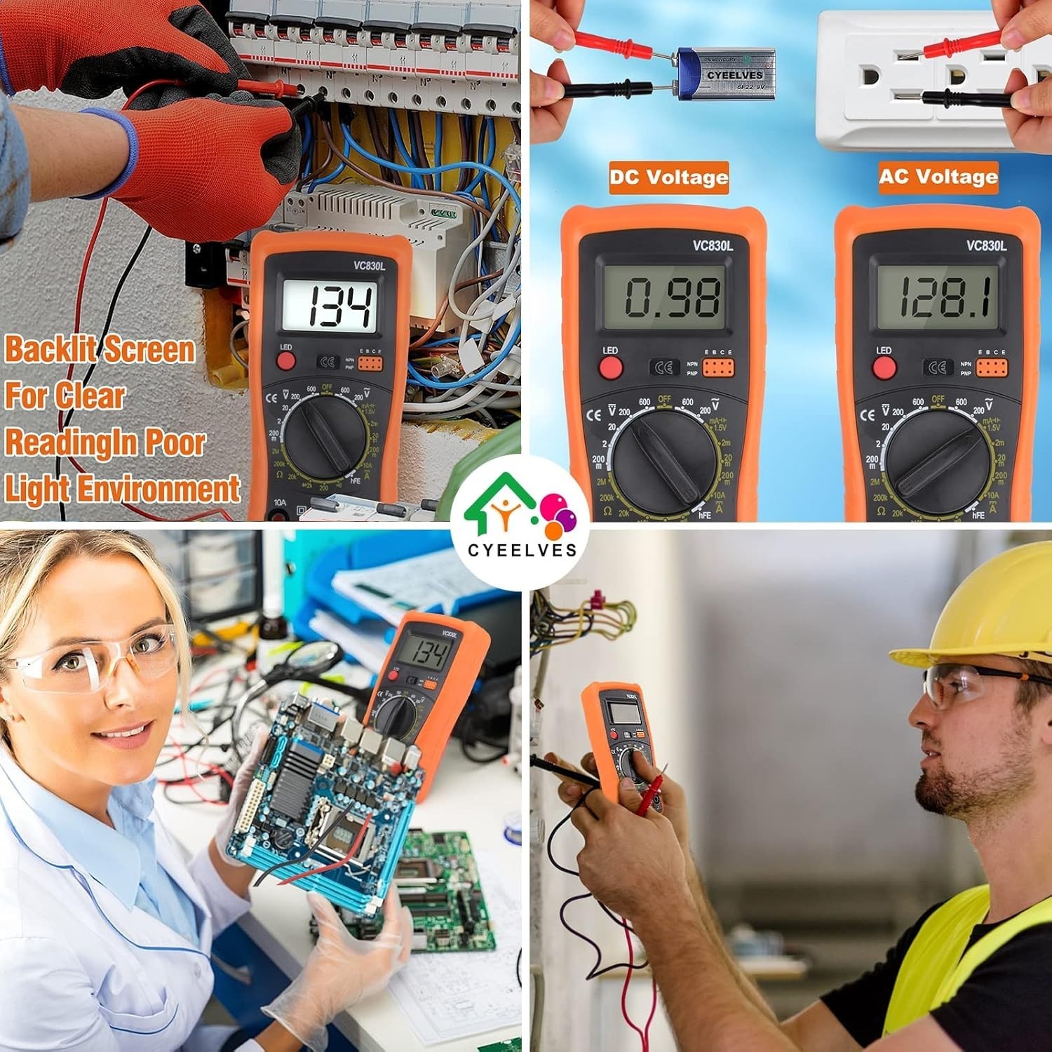 Multifunction Digital Multimeter with Backlit Display for AC/DC Testing