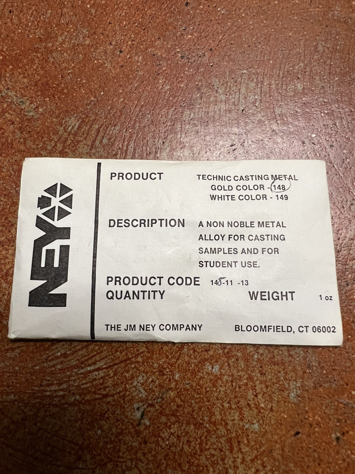 NEY Technic Casting Metal  Dental Lab Gold Color 1 oz.