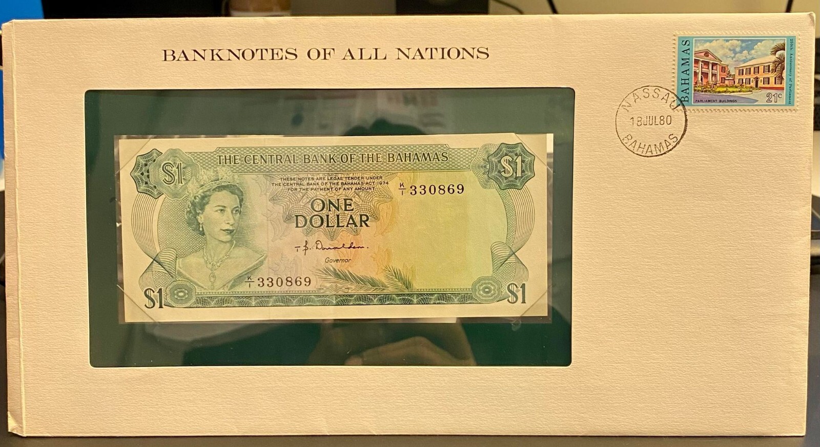 Banknote Letter , Bahamas 1 Dollars UNC Banknote