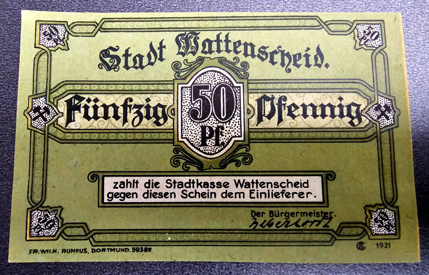 WATTENSCHEID NOTGELD 50 PFENNIG 1921 EMERGENCY MONEY GERMANY BANKNOTE (33275)