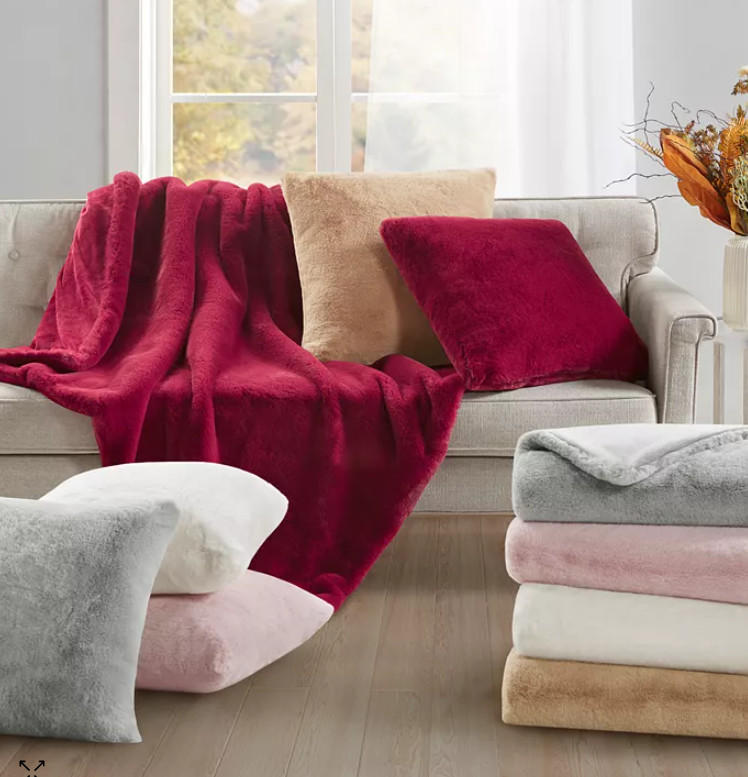 Charter Club Plush Faux Fur Throw, Deep Red / Pomegranate 50" x 60" -  $120.00