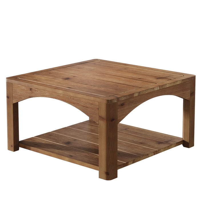 31.5-Inch Solid Wood Coffee Table 2 Tier Square Center Table for Living Room