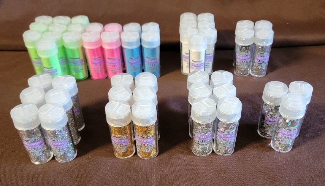 Hemway Glitter 50 Tubes 9.6g UV Glow, Silver Gold Star Moon Fibre Strand Craft