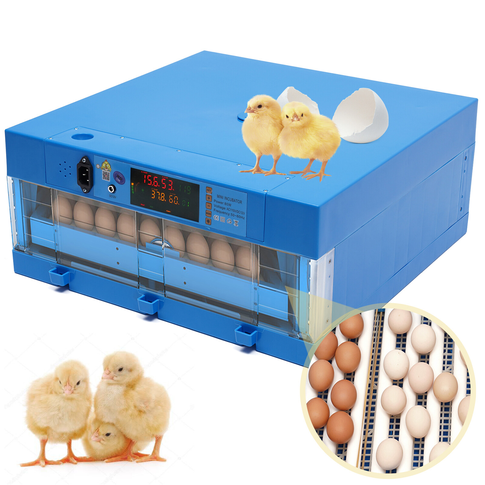 Digital 48 Egg Incubator Automatic Turning Humidity Control Chicken Duck Hatcher