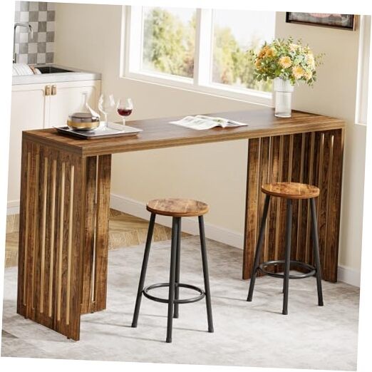 Tribesigns Bar Table, 63-Inch Counter Height Pub Table, Industrial Rustic Brown