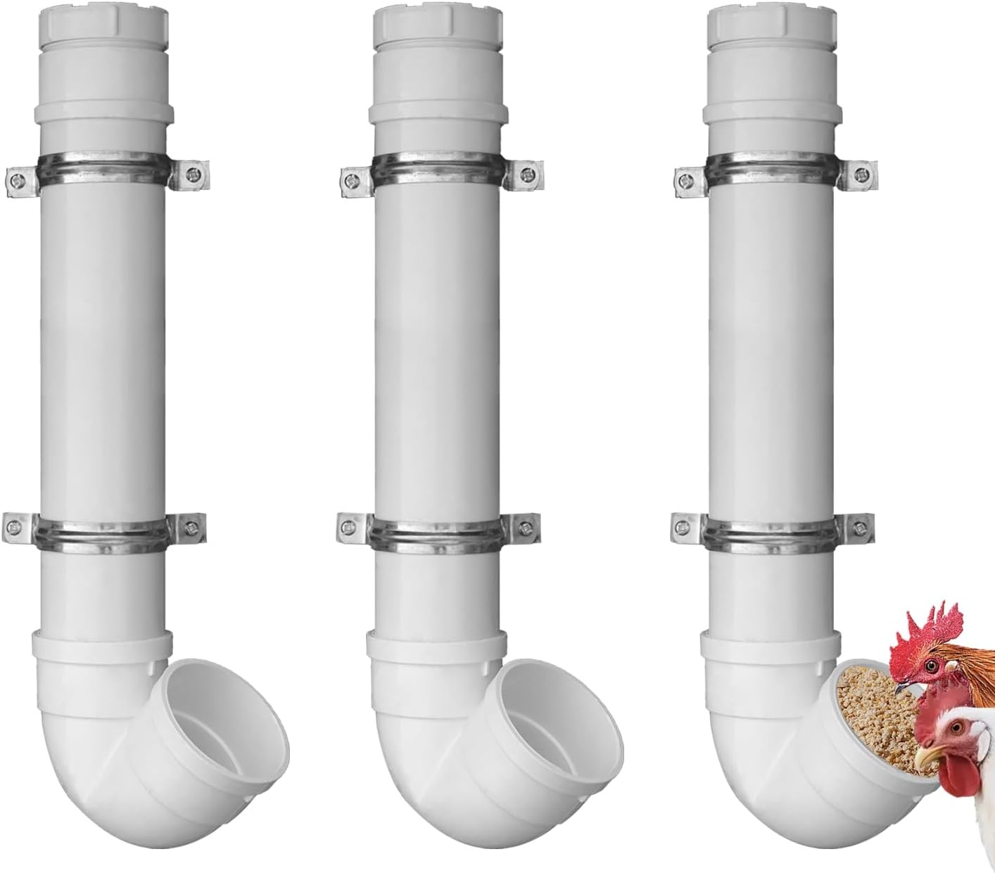 3 Pack PVC Chicken Feeder 6LB Chicken Feeder No Waste for Chicken Poultry Feeder