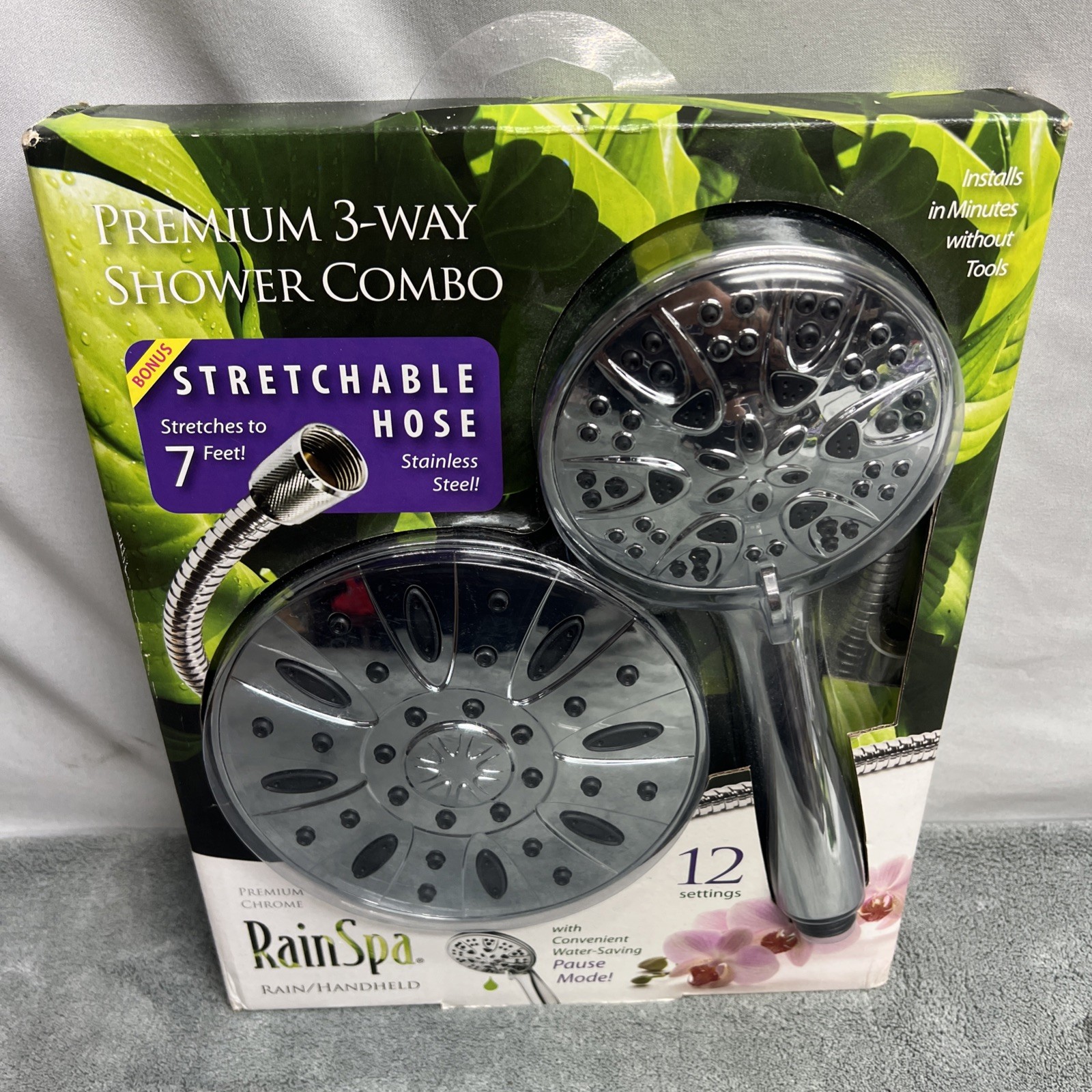 RainSpa Premium 3-way Shower Combo Chrome 12 Settings-With Pause Mode