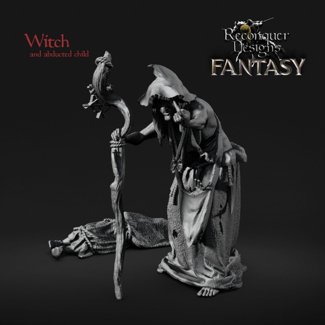 Reconquer Designs Miniatures Medieval Fantasy Witch & Child Victim DnD RPG 28mm