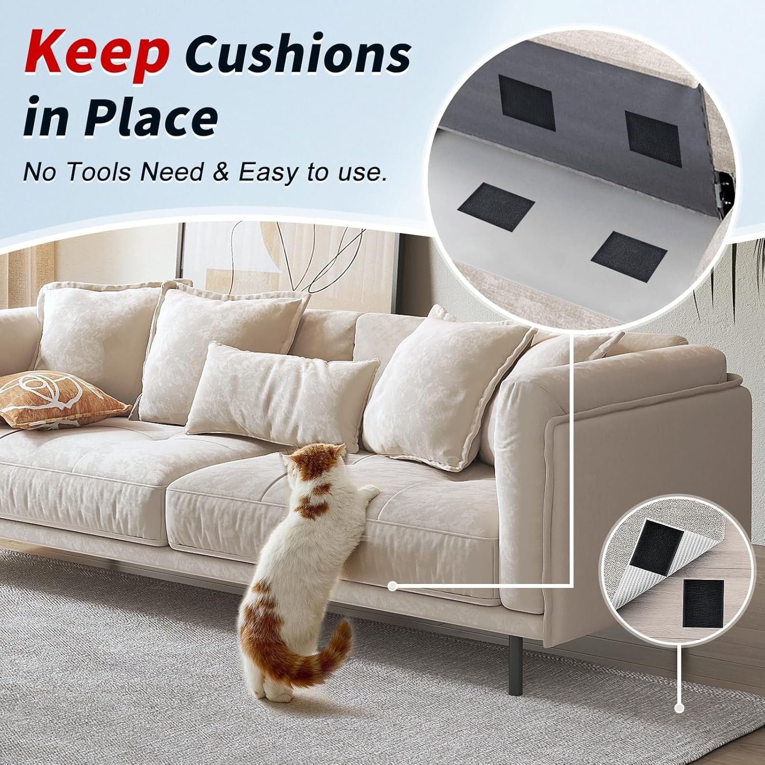 4 Inch x 20Feet Hook and Loop Strips with Adhesive,Keep Couch Cushions from S...