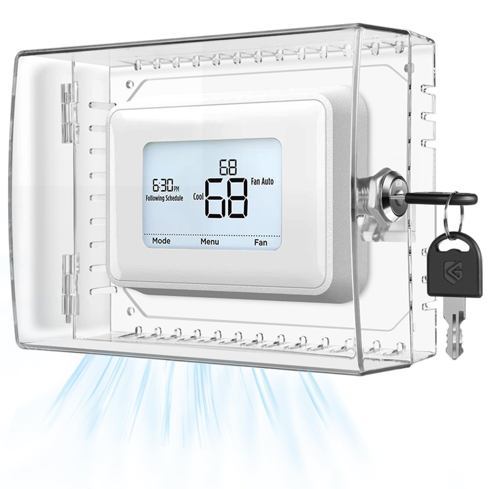Thermostat Lock Box with Key Clear AntiTamper HVAC Controls Protection Cover ...