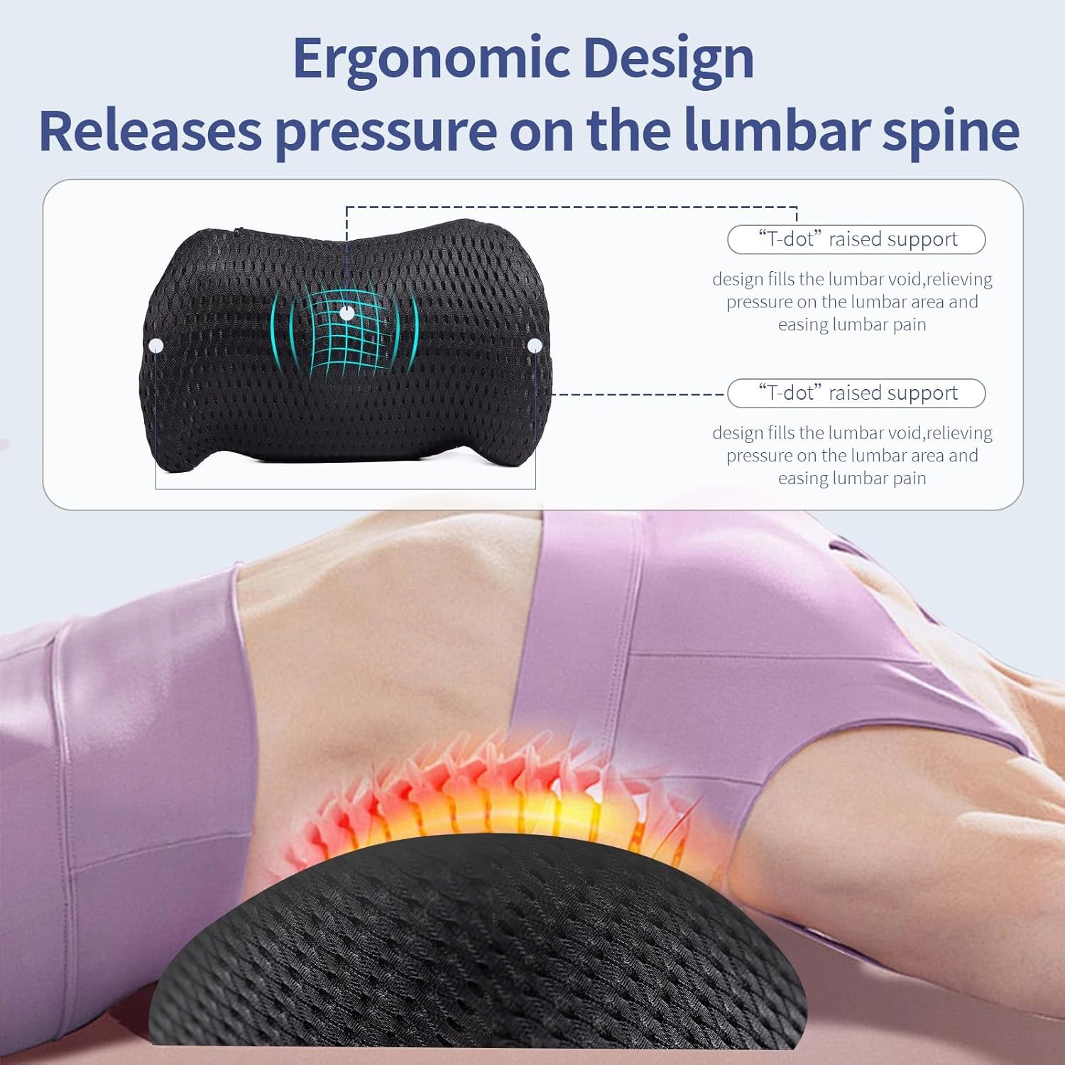 Lumbar Support Pillow for Office Chair, Car Lower Back Black