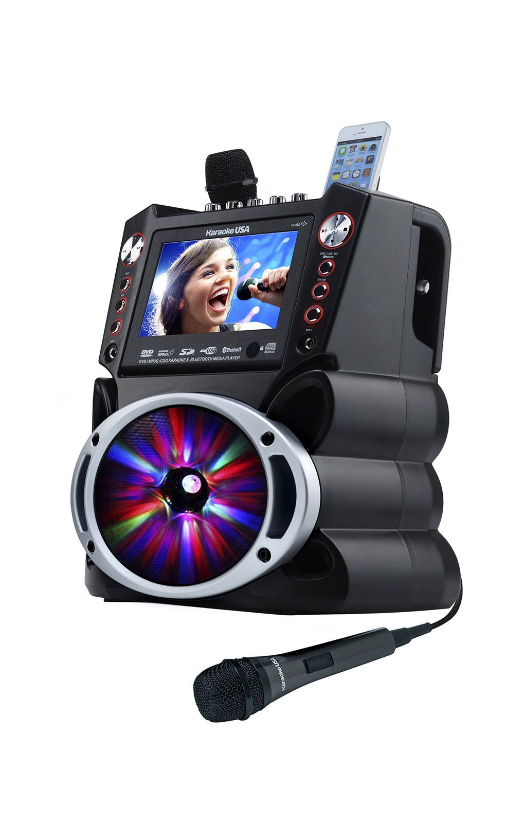 Karaoke USA GF845 Complete System with 2 Microphones, 7", Black