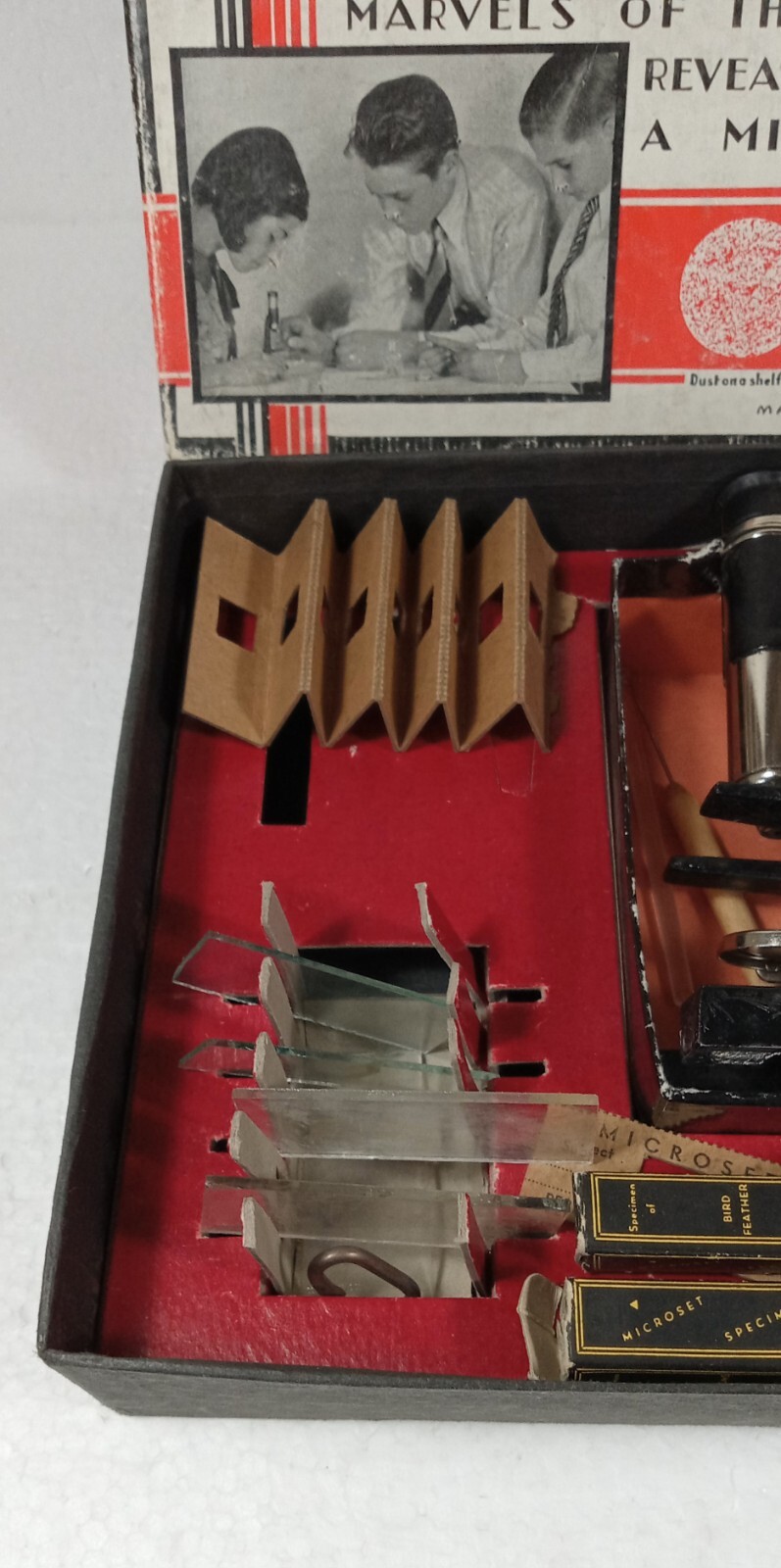 Two 1950s Microscopes Microset In Original Box & Other In Original Wooden Box