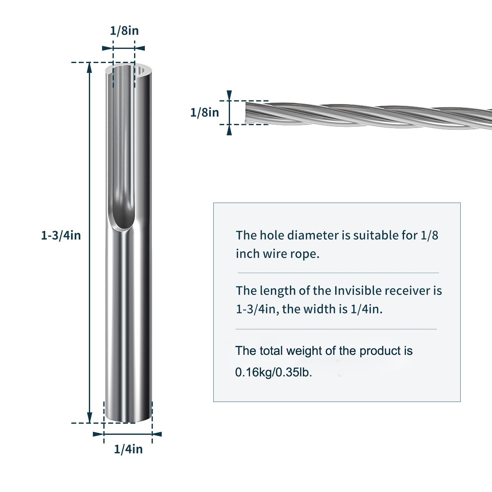20 Pack 316 Stainless Steel 1/8" Adjustable Invisible Cable Railing Kit, Term...