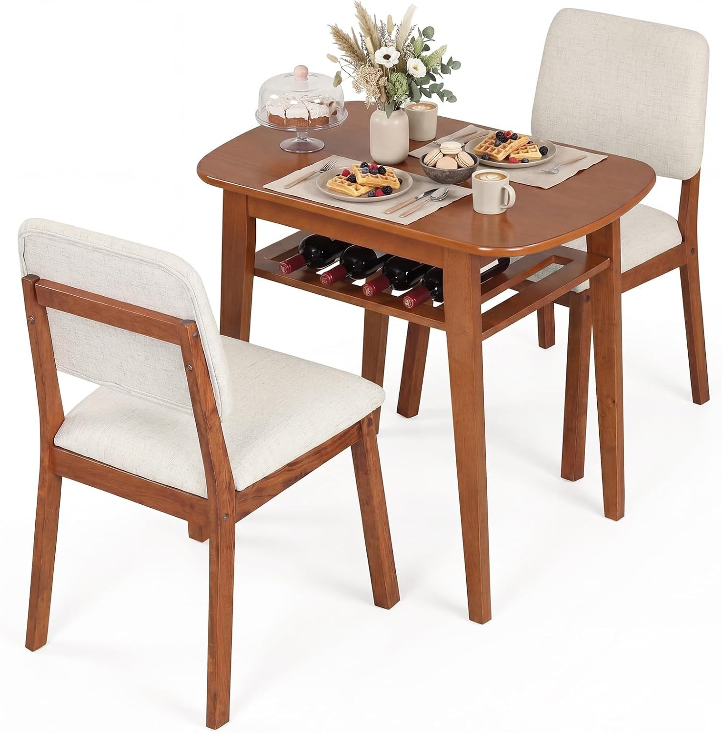 Dining Table Set 2 Space Saving Kitchen Table & Chairs Set w/Rubber Wood Frame