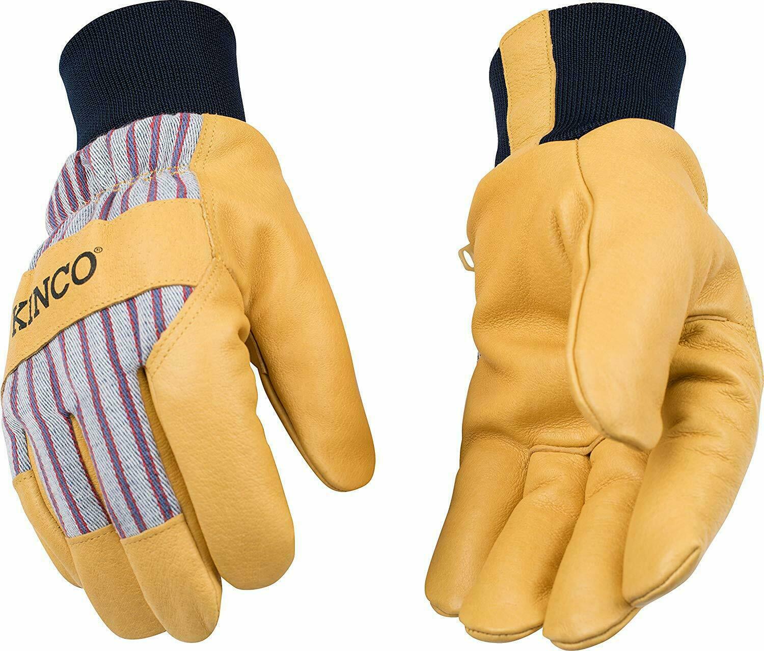 Kinco 1927KW Mens Work Gloves Lined Pigskin Leather Knit Wrist Winter Garden