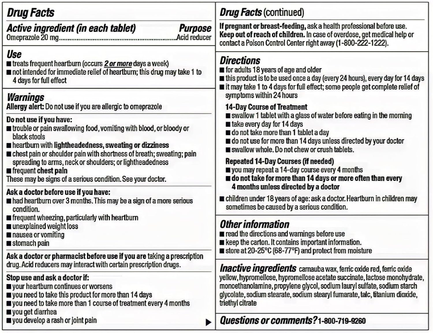 Omeprazole 20 Mg Delayed Release Tablets - Heartburn - Acid Reducer Pil