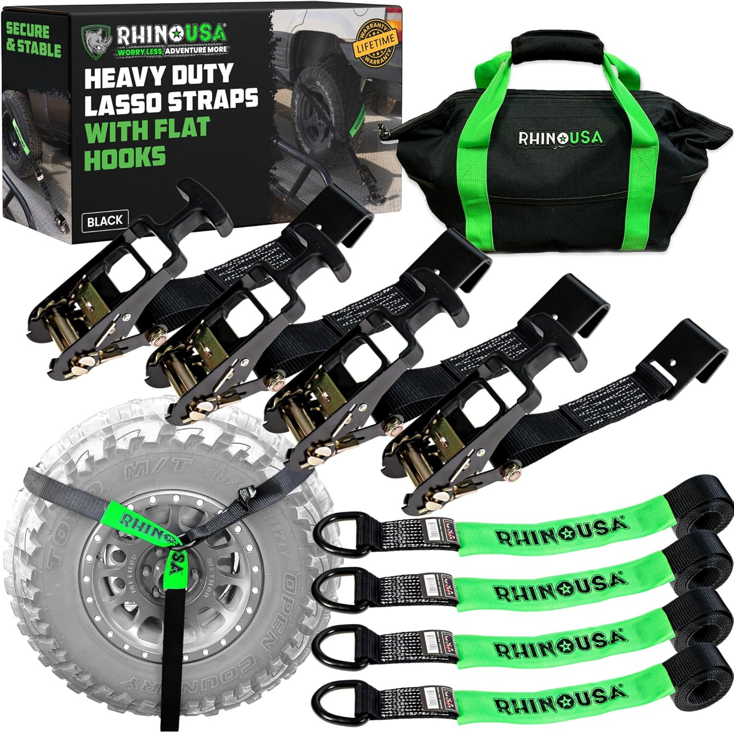 Heavy-Duty Car Tie Down Straps 4 Pack - 10,000Lbs Break Strength, 2"x8