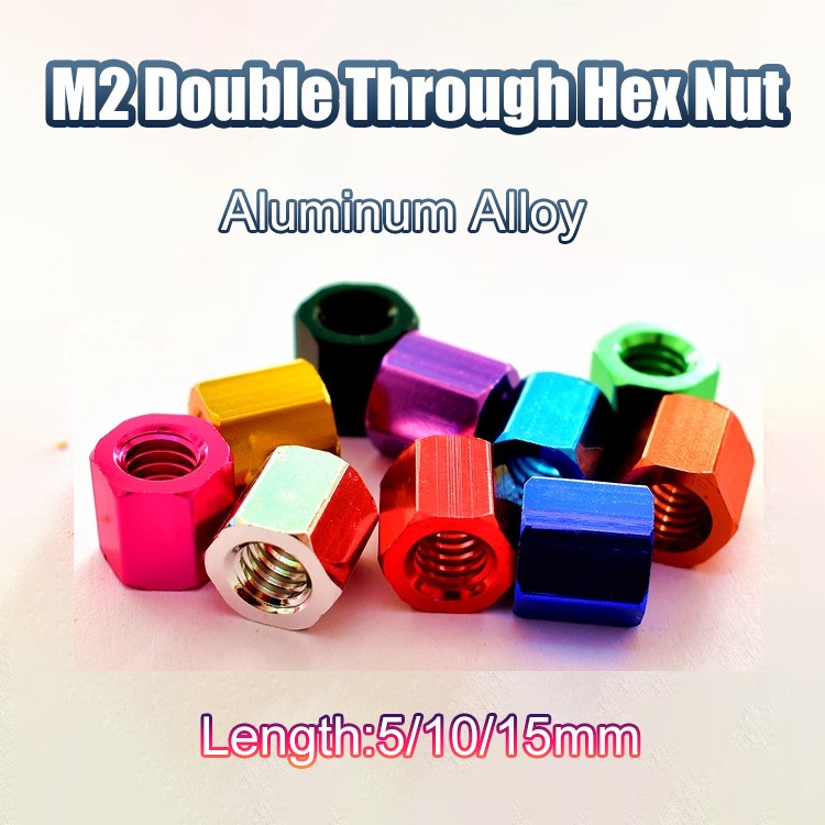 Color Aluminum Alloy Double Through Hex Nut M2*5/10/15mm Opposite Edge 4.7mm