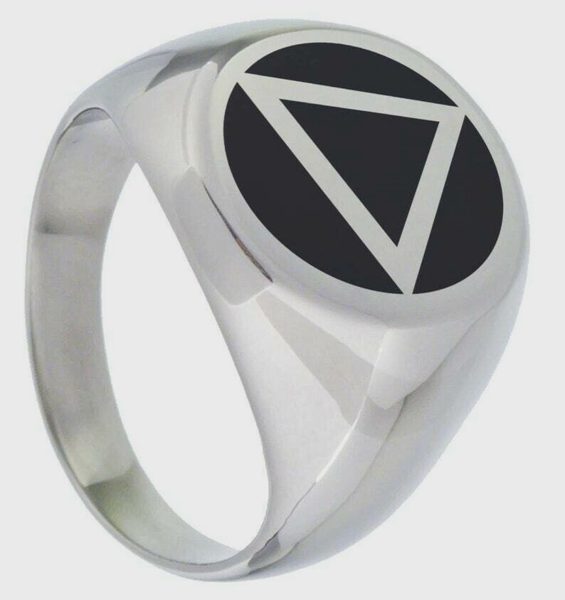 AA Ring Sobriety Recovery Stainless Steel Silver Alanon Alcoholics Anonymous