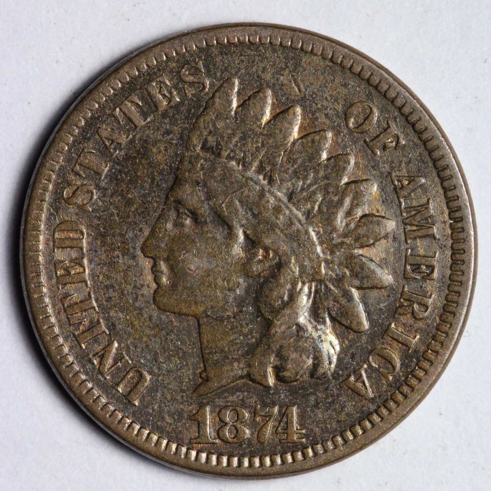 1874 Indian Head Cent Penny VF E154 VAOT