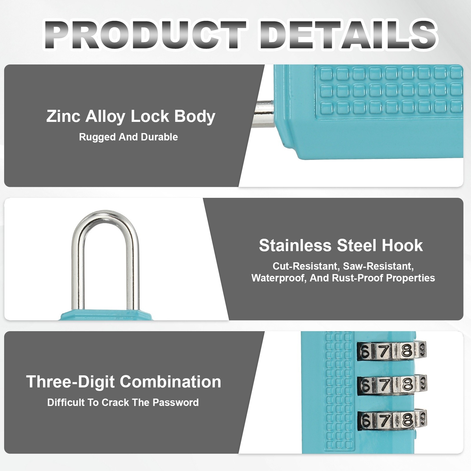 Combination Padlock (Small, Blue)(2 Pcs), 3-Digit Shackle Code Locks