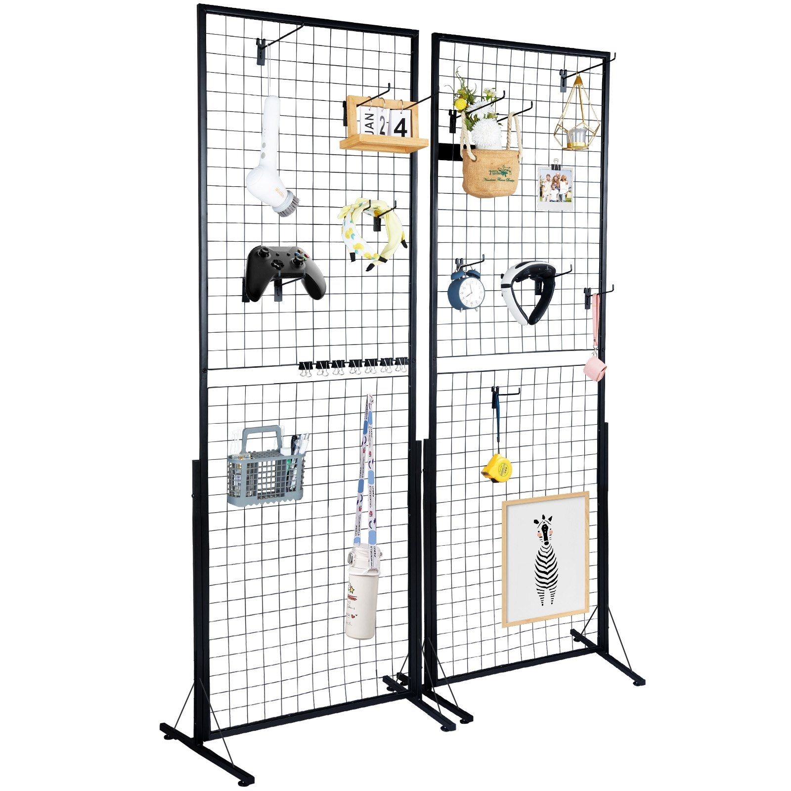 2-Pack Wire Gridwall Display Stand T-Base Floor Tower for Retail Art