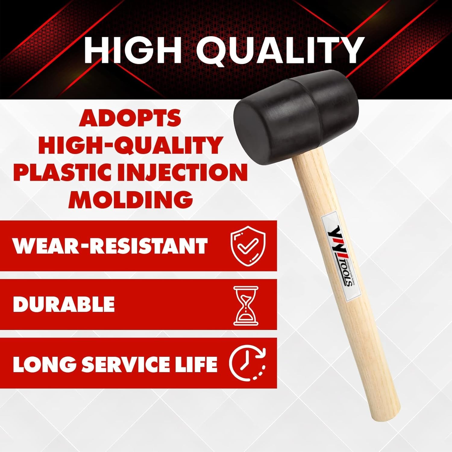 YY-2-005 Rubber Mallet Hammer With Wood Handle–8-oz, black