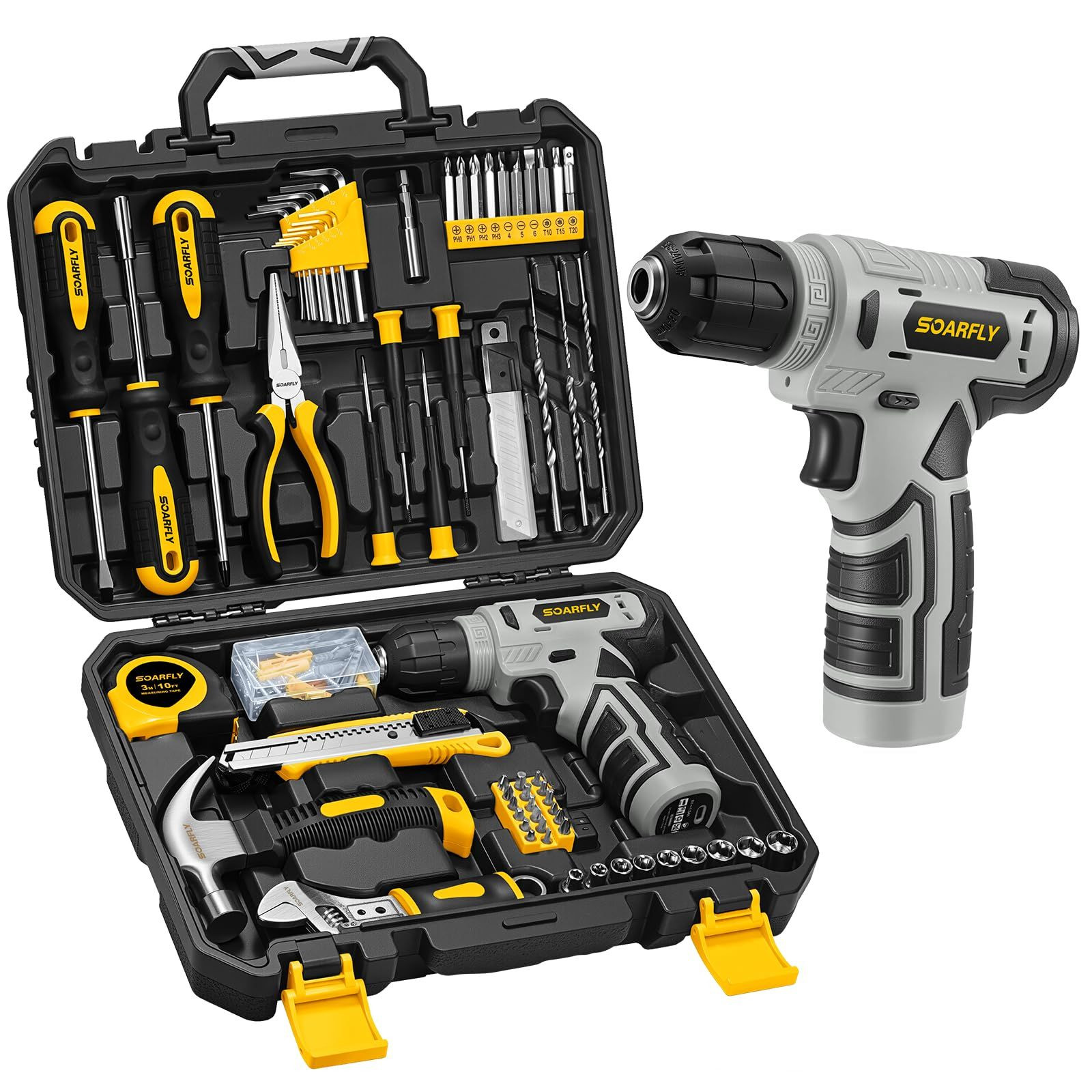 Tool Set, Kit for Home, 8V Cordless Drill 157 PCS Yellow